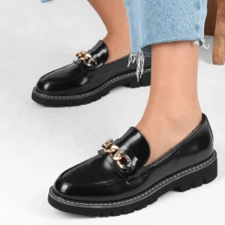 Mocassins NOIR Femme Motif Chaîne A Enfiler