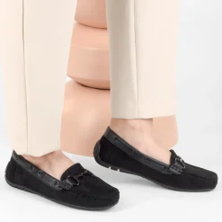 Mocassins NOIR Femme Motif Chaîne A Enfiler