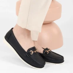 Mocassins NOIR Femme Motif Chaîne A Enfiler
