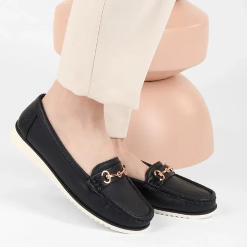 Mocassins NOIR Femme Motif Chaîne A Enfiler