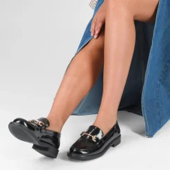 Mocassins NOIR Femme Motif Chaîne A Enfiler