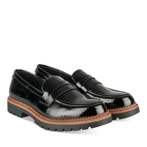 Mocassins NOIR Femme Motif Vernis A Enfiler