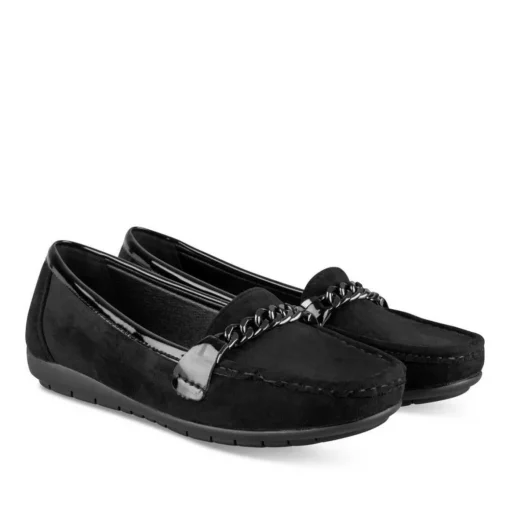 Mocassins NOIR Femme Motif Chaîne A Enfiler