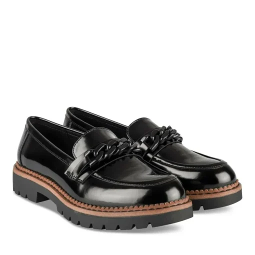 Mocassins NOIR Femme Motif Chaîne A Enfiler