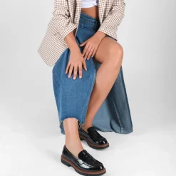 Mocassins NOIR Femme Motif Vernis A Enfiler