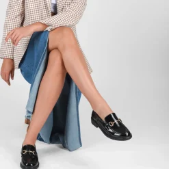 Mocassins NOIR Femme Motif Chaîne A Enfiler