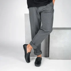 Mocassins NOIR Homme CUIR Motif Uni A Enfiler