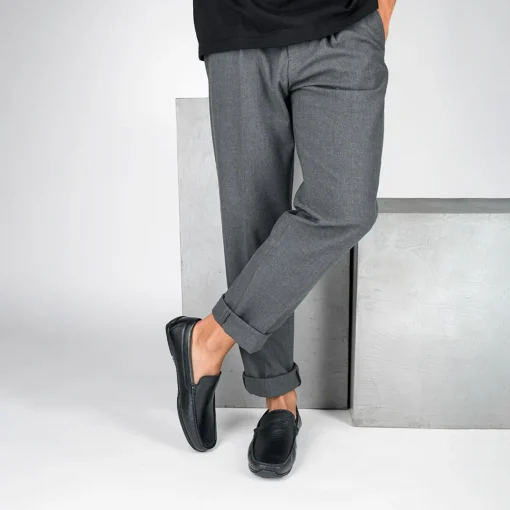 Mocassins NOIR Homme CUIR Motif Uni A Enfiler