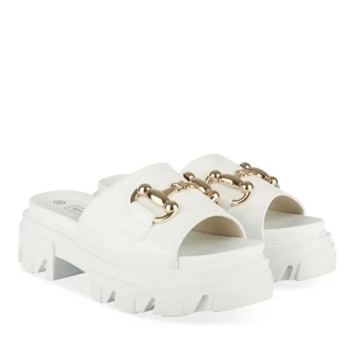 Mules BLANC Femme Motif Chaîne A Enfiler