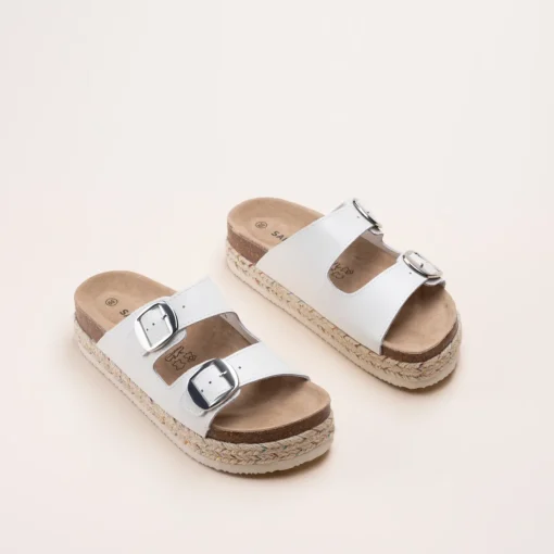 Mules BLANC Femme Motif Uni A Enfiler
