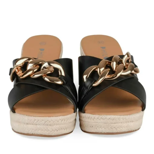 Mules Corde NOIR Femme Motif Chaîne A Enfiler