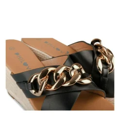 Mules Corde NOIR Femme Motif Chaîne A Enfiler