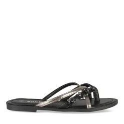 Mules Entredoigt NOIR Femme Motif Fleuri A Enfiler