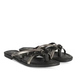 Mules Entredoigt NOIR Femme Motif Fleuri A Enfiler