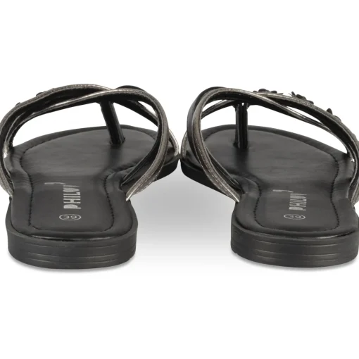 Mules Entredoigt NOIR Femme Motif Fleuri A Enfiler