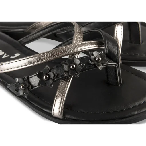 Mules Entredoigt NOIR Femme Motif Fleuri A Enfiler
