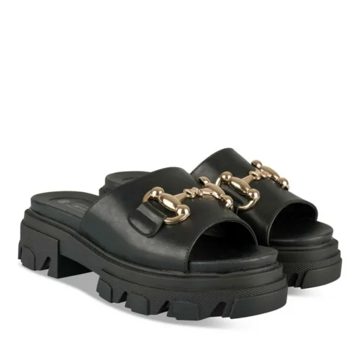 Mules NOIR Femme Motif Chaîne A Enfiler