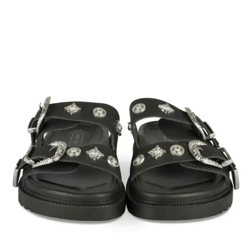 Mules NOIR Femme Motif Clouté A Enfiler