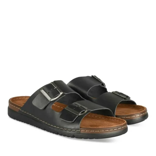 Mules NOIR Homme CUIR Motif Uni A Enfiler