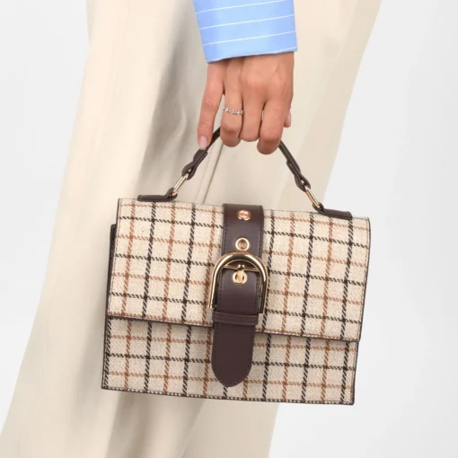 Sac à Main MARRON Femme Motif Carreaux
