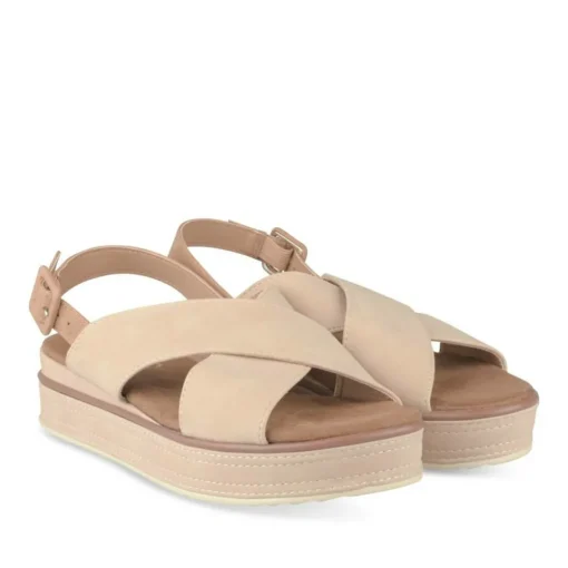 Sandales BEIGE Femme Motif Uni Boucle