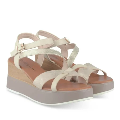 Sandales BEIGE Femme Motif Paillettes Boucle