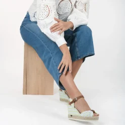 Sandales BLANC Femme Motif Rayures Boucle