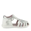 Sandales BLANC Fille CUIR Motif Fleuri Boucle