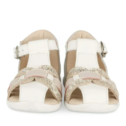 Sandales BLANC Fille CUIR Motif Iridescent Boucle