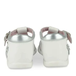 Sandales BLANC Fille CUIR Motif Fleuri Boucle