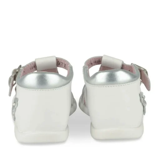 Sandales BLANC Fille CUIR Motif Fleuri Boucle