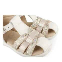 Sandales BLANC Fille CUIR Motif Iridescent Boucle