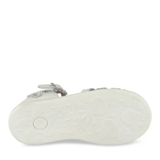 Sandales BLANC Fille CUIR Motif Fleuri Boucle