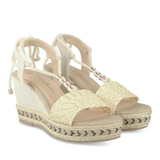 Sandales Corde BEIGE Femme Motif Paillettes Lacets