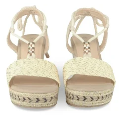 Sandales Corde BEIGE Femme Motif Paillettes Lacets