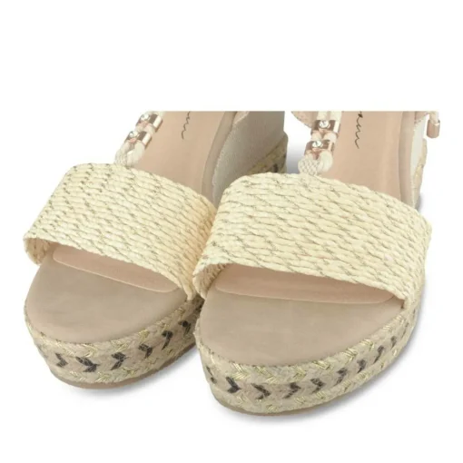 Sandales Corde BEIGE Femme Motif Paillettes Lacets