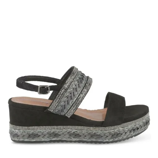 Sandales Corde NOIR Femme Motif Paillettes Boucle