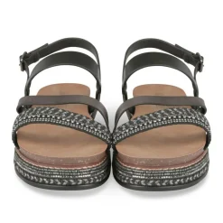 Sandales Corde NOIR Femme Motif Paillettes Boucle