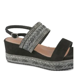Sandales Corde NOIR Femme Motif Paillettes Boucle