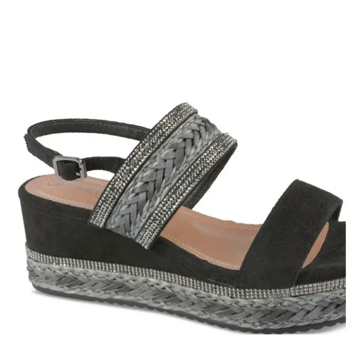 Sandales Corde NOIR Femme Motif Paillettes Boucle