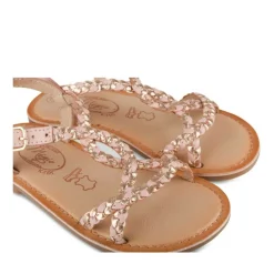 Sandales ROSE Fille CUIR Motif Tressé Boucle