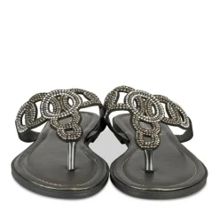 Tongs Entredoigt NOIR Femme Motif Paillettes A Enfiler